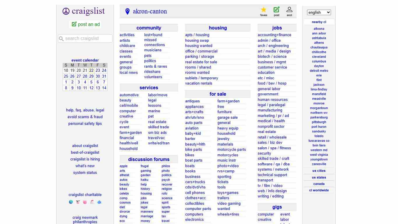 craigslist: akron-canton jobs, apartments, for sale, services, community, and events